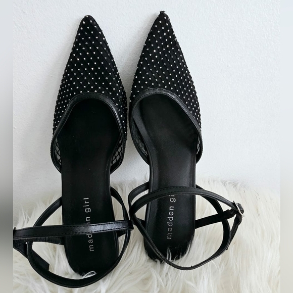 Madden Girl Ankle Strappy Mesh Embellished Pointed Toe Kitten Heel Mules🌴 - Picture 2 of 10